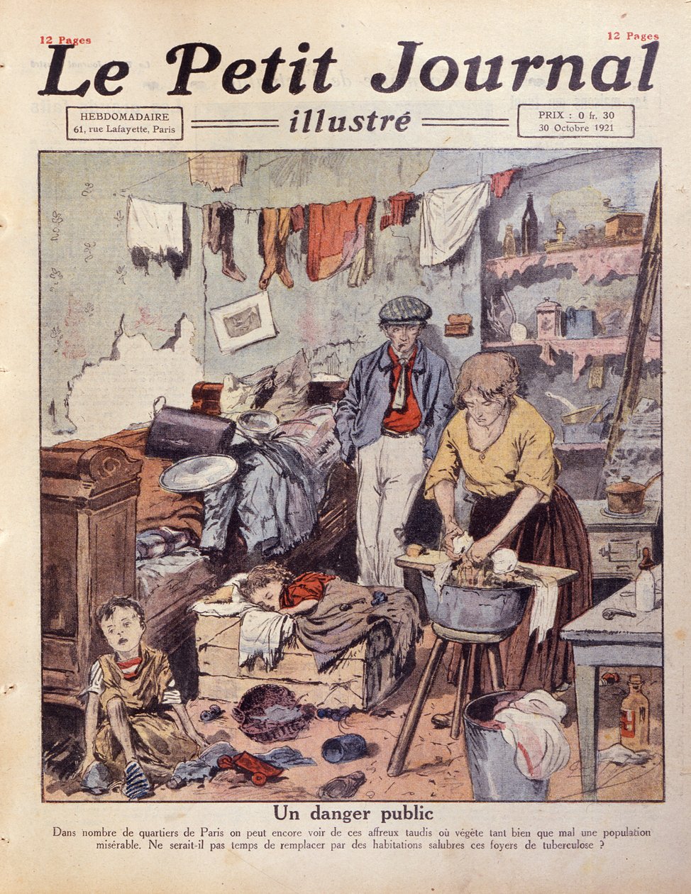 Een sloppenwijk in Parijs, illustratie uit Le Petit Journal, 30 oktober 1921 door French School