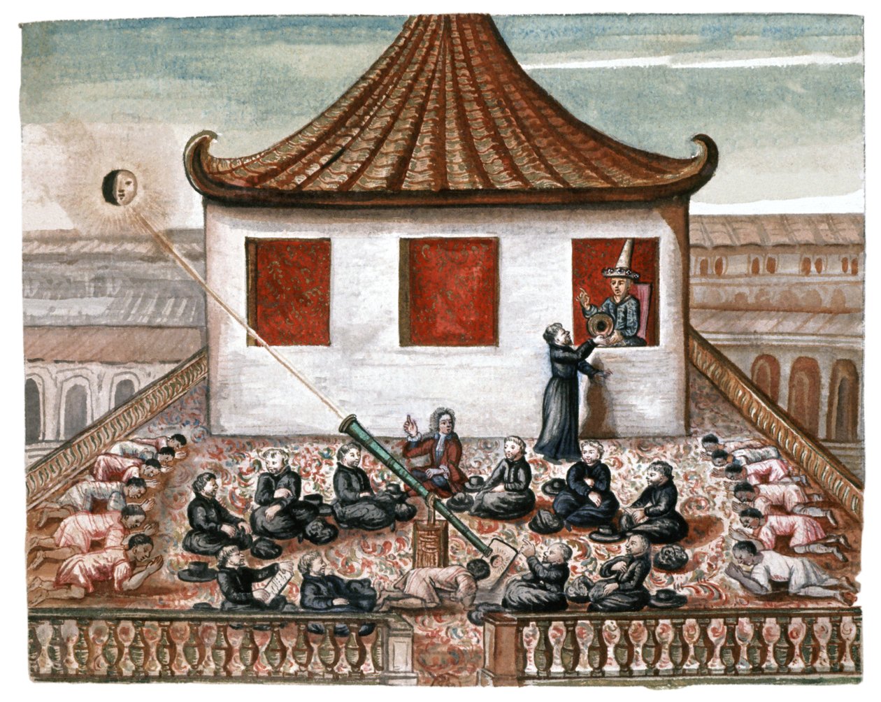 Een zonsverduistering in Siam, ca. 1700 door French School