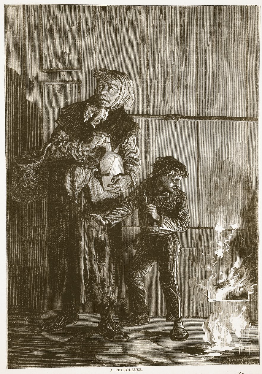 Een petroleuse, april 1871, illustratie uit Cassells Geschiedenis van de Oorlog tussen Frankrijk en Duitsland, 1870-1871 door French School