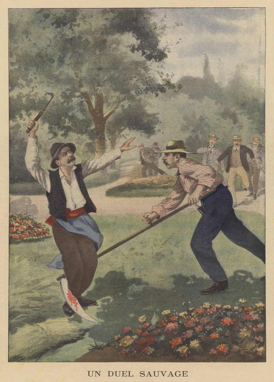 Een woest duel (kleurenlitho) door French School