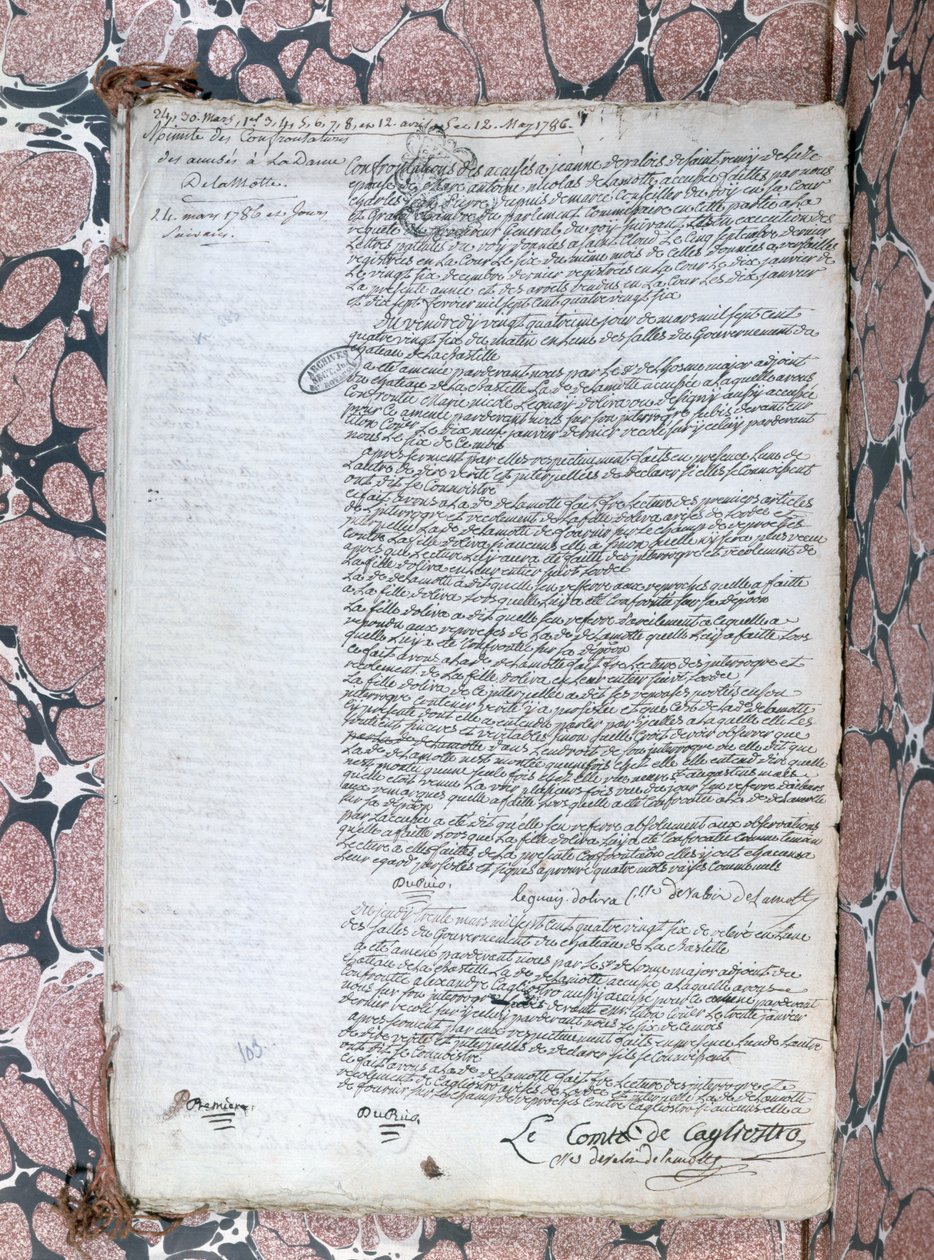 Verslag van de confrontatie tussen gravin de la Motte en Cagliostro tijdens het proces over de koninginneketting, 24 mei 1786 door French School