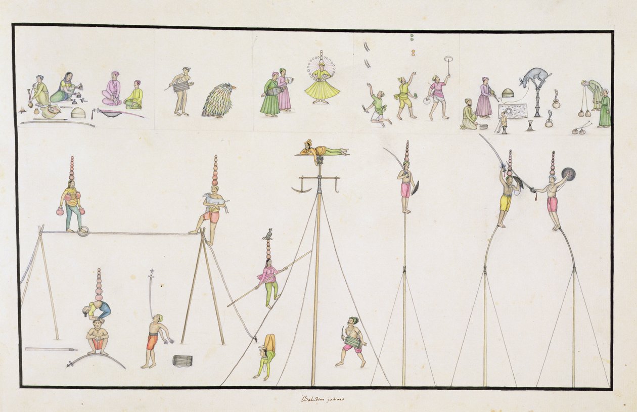 Acrobaten, Goochelaars, Imitators, Entertainers uit Het Gentil Album, gepubliceerd in 1774 door French School