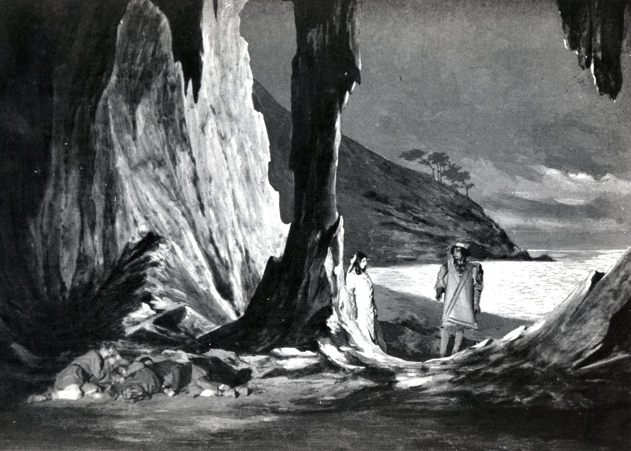 Acte II, Scene 3 van Pelleas et Melisande door Debussy, van een foto van de eerste productie in april 1902 van de opera in de Opera-Comique in Parijs, illustratie in Theatre magazine, juni 1902 door French School