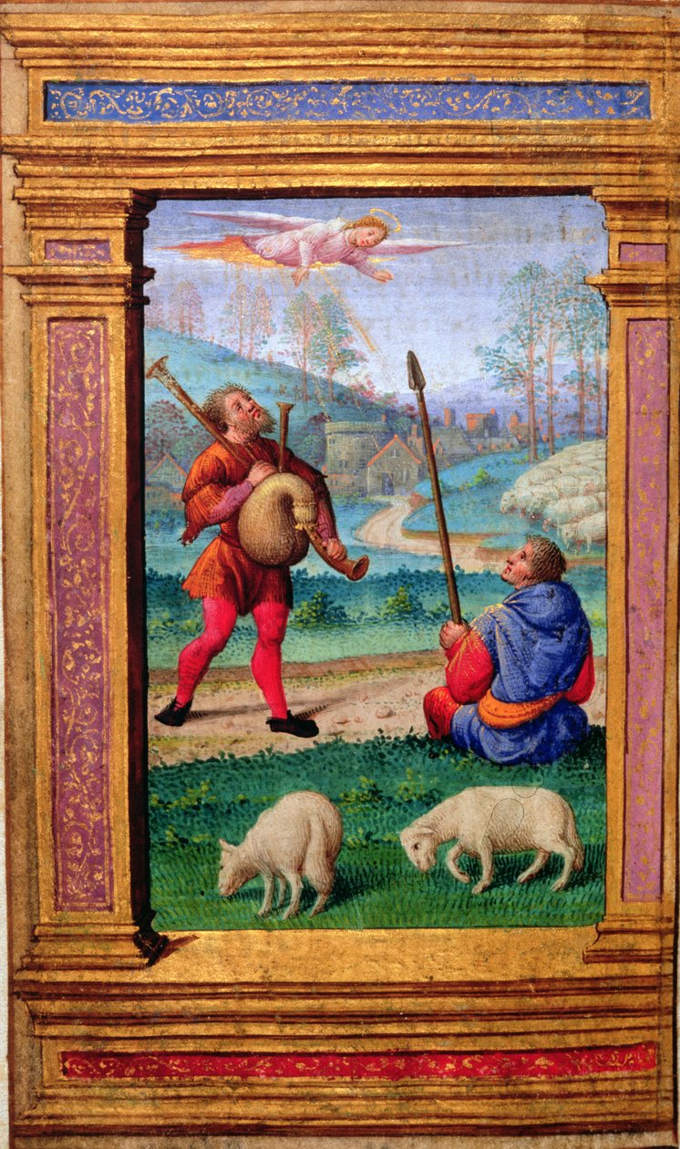 Aankondiging aan de herders, uit een Getijdenboek, Parijs door French School