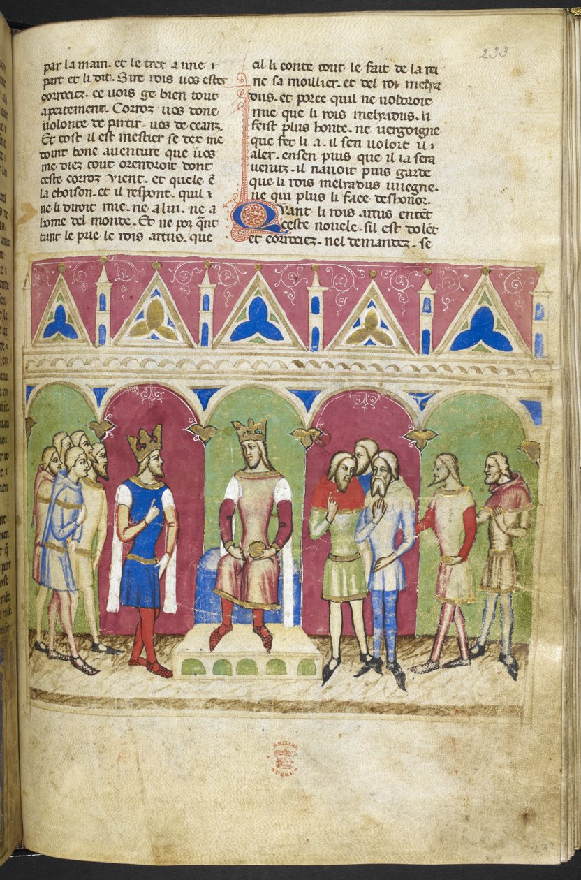 Add. MS 12228, f.223, Roman du Roy Meliadus de Leonnoys, c.1352 (perkament) door French School