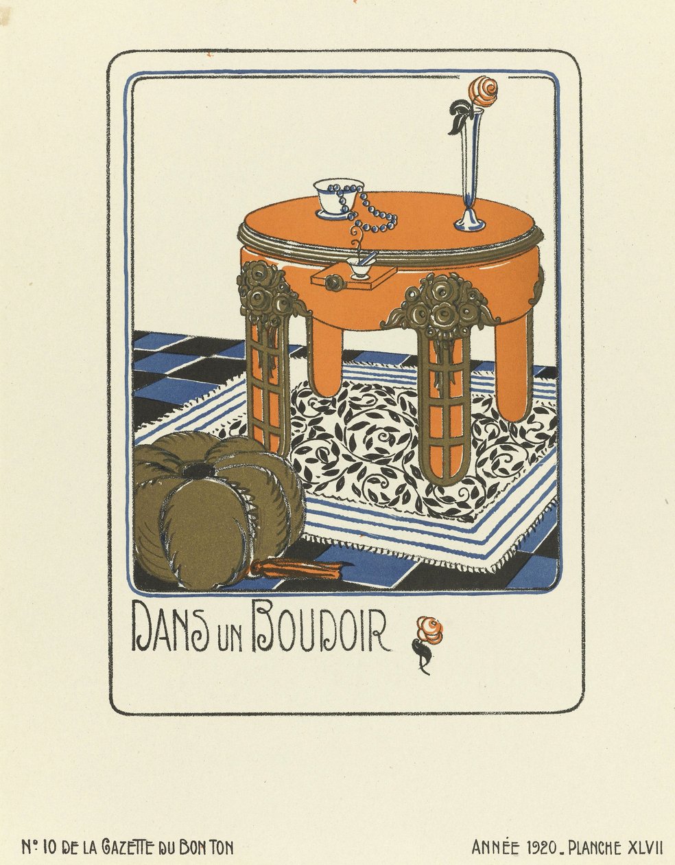 Advertentie voor "Dans un Boudoir", pub.1920 (sjabloondruk) door French School