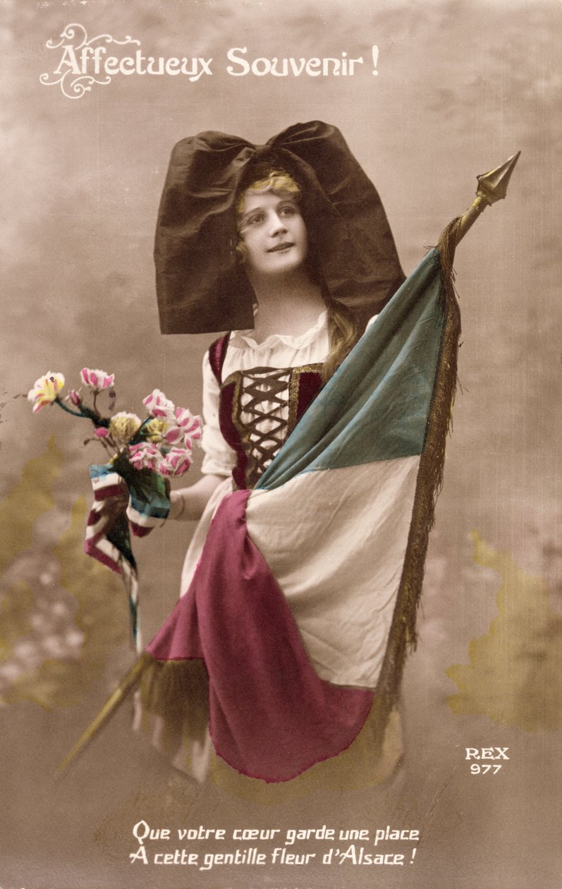Affectieve Herinnering! Laat je Hart een Plaats houden voor deze zoete Bloem van de Elzas!, ansichtkaart, 1914-18 door French School