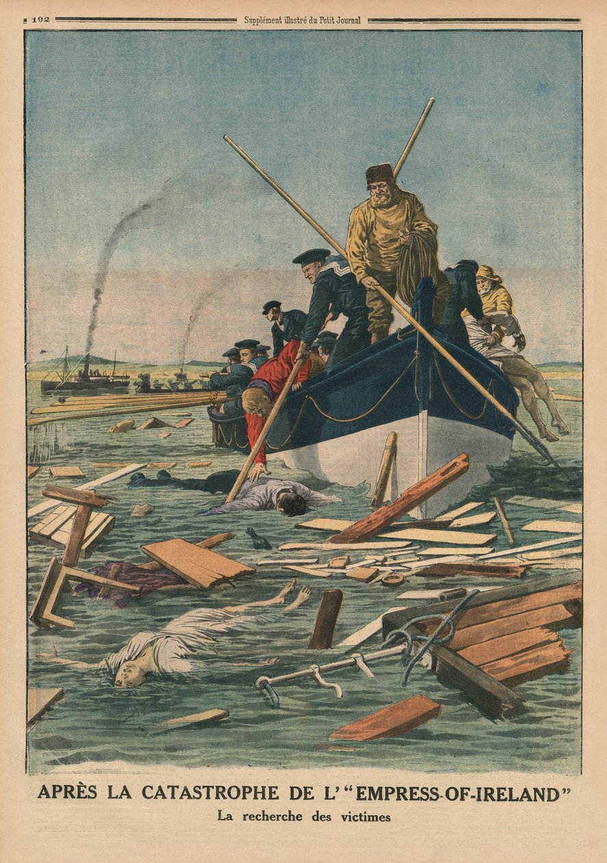 Na de ramp van de Empress-of-Ireland, zoeken naar de slachtoffers (achteromslagillustratie uit 