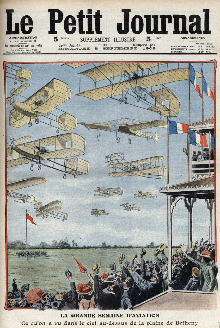 Luchtshow gehouden in Betheny, Frankrijk, illustratie uit de Franse krant Le Petit Journal - Luchtvaartbijeenkomst in Betheny (Marne) In 