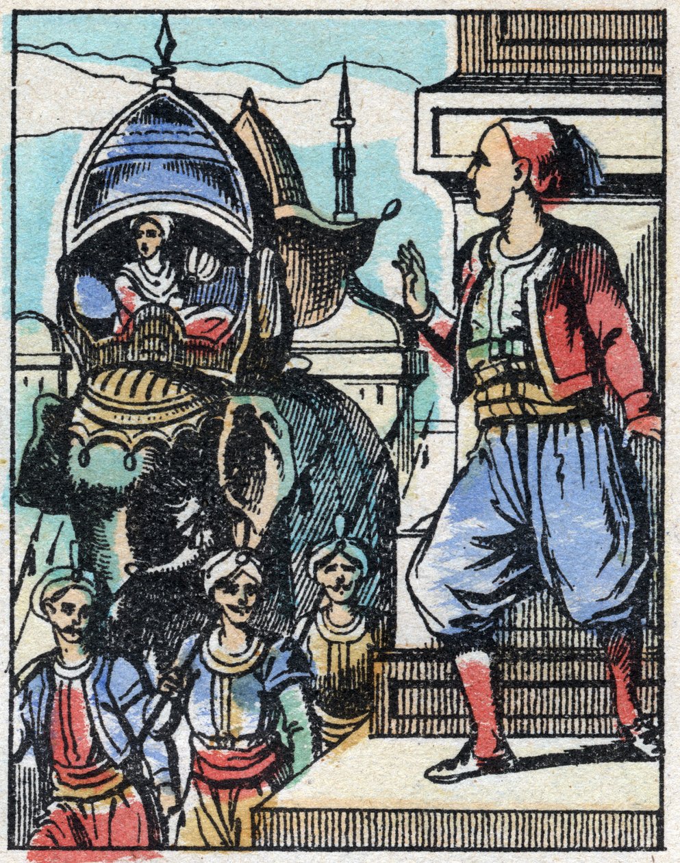 Aladin wordt verliefd op de dochter van de sultan. Gravure van het verhaal van Duizend-en-een-nacht 