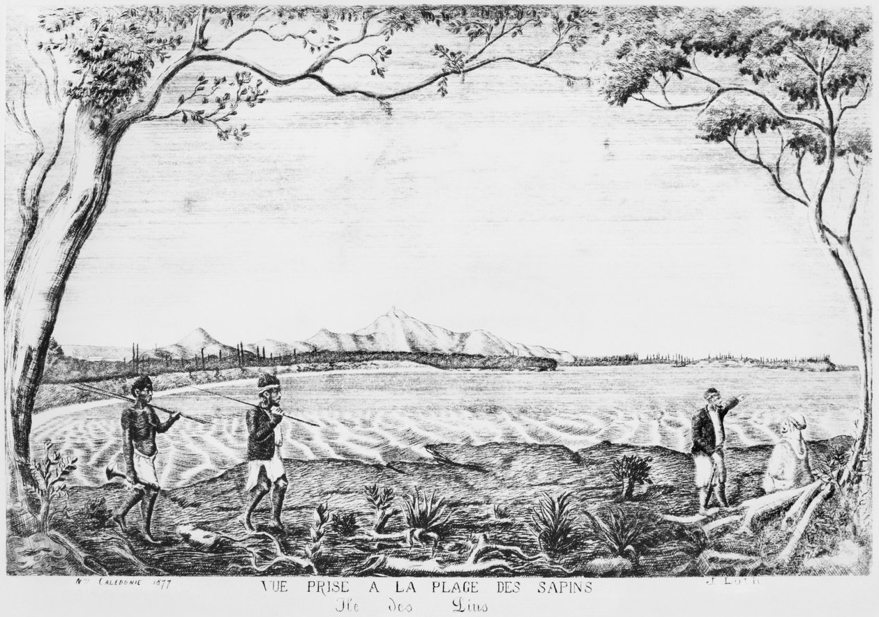 Album van het Isle of Pines, uitzicht vanaf het Pines strand, 1877 door French School