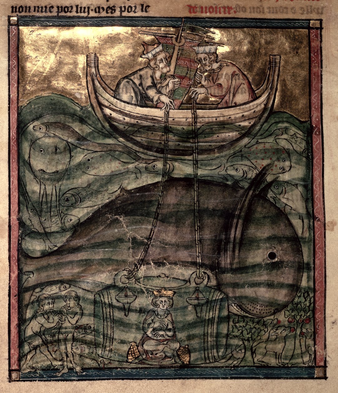 Alexander de Grote neergelaten op de zeebodem in een glazen 
