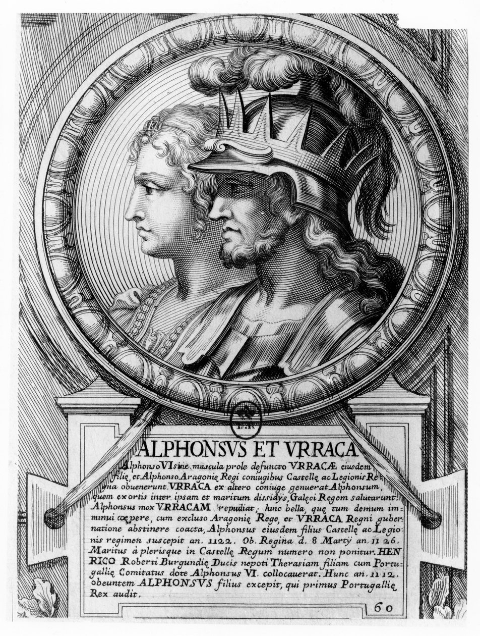 Alfonso I, de Strijder, en Urraca (gravure) door French School