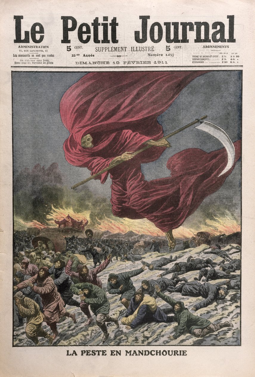 Allegorie van de Pest in Mantsjoerije, omslagillustratie van Le Petit Journal, 19 februari 1911 door French School