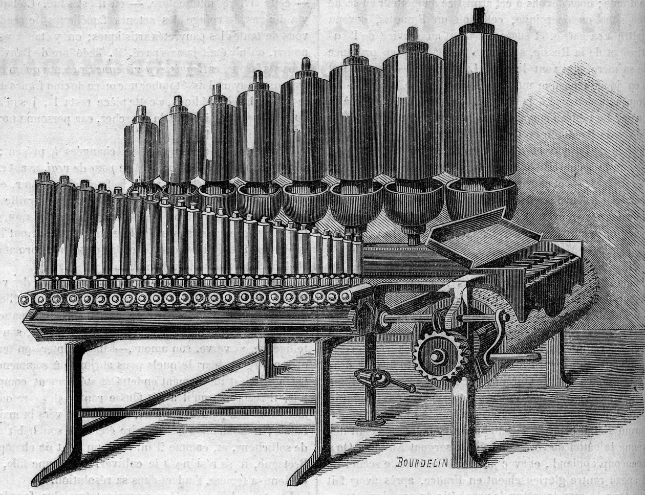 Amerikaans stoomorgel. Gravure in 
