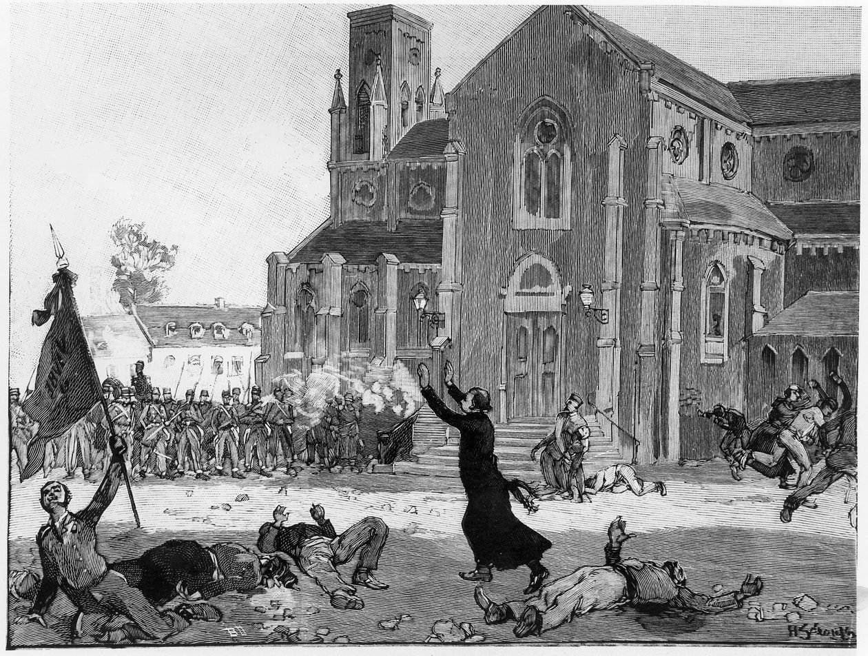 Een opstand op het stadhuisplein in Fourmies, illustratie uit Le Monde Illustre, 9 mei 1891 door French School