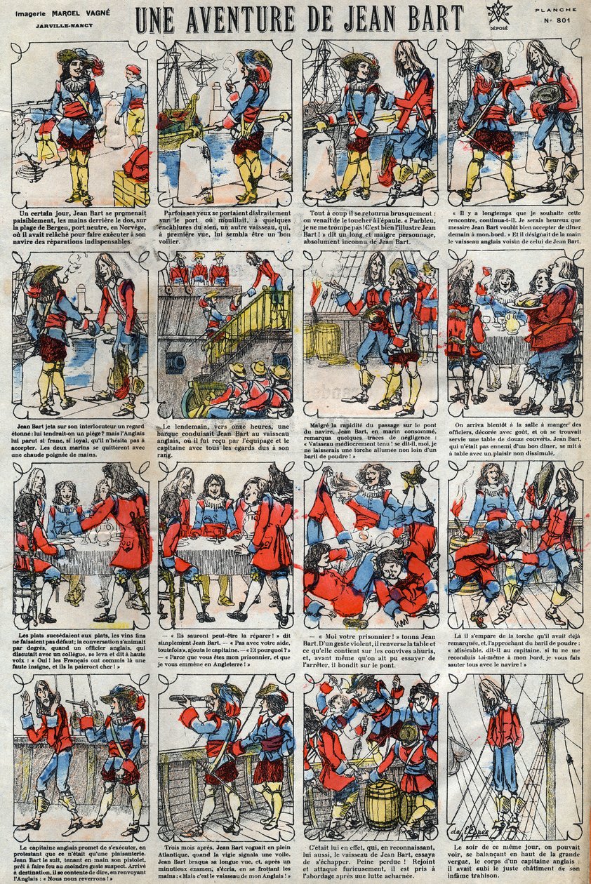 Een avontuur van Jean Bart (1650 - 1702), Franse kaper. Epinal afbeelding eind 19e eeuw. door French School