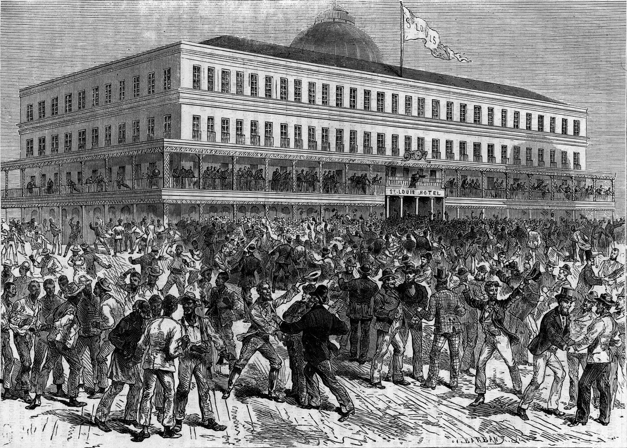 Een verkiezingsdag in New Orleans (New Orleans), Verenigde Staten (Verenigde Staten). Gravure in 