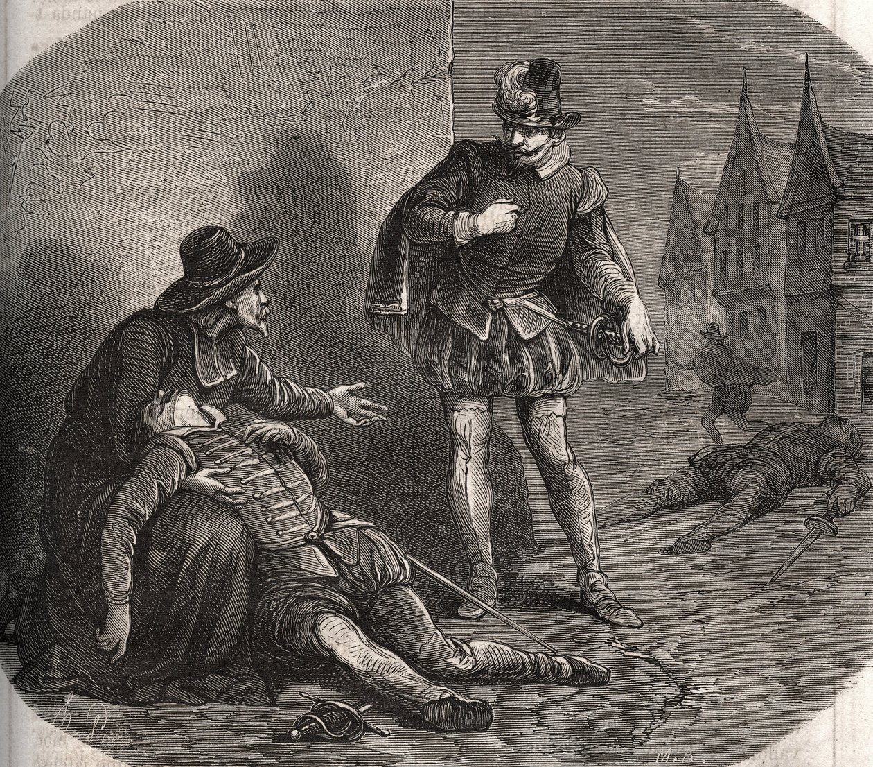 Een gezant van de koning van Frankrijk Hendrik III (1551-1589) werd stervend gevonden in de straten van Rome in 1582. Hij droeg een compromitterend bericht van de koning over zijn zus, Marguerite de Valois (1553-1615), bekend als koningin Margot. Gravure u door French School