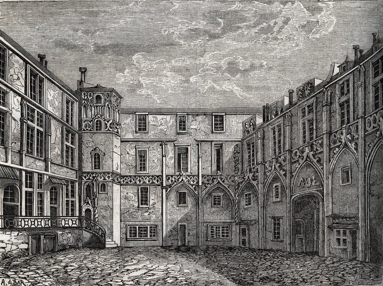 Oud hotel de la Tromoille, rue des Bourdonnais, Parijs (1e arr) Gravure in 