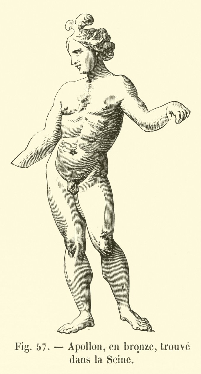 Apollo, in brons, gevonden in de Seine (gravure) door French School