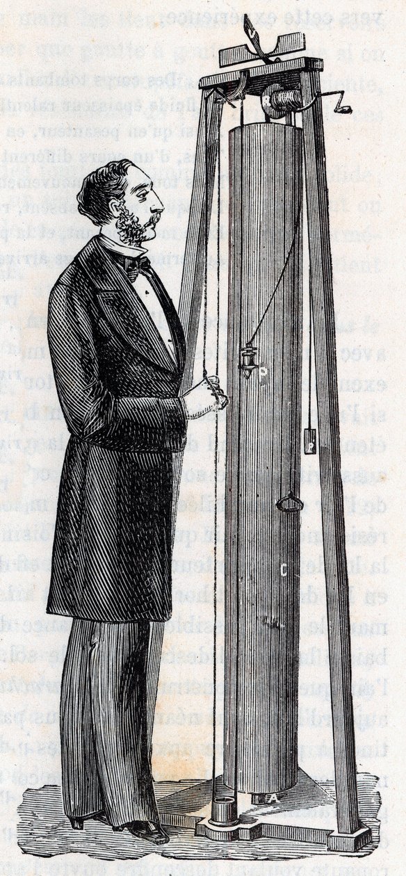 Apparaat van Arthur Jules Morin (1795-1880) apparaat voor de studie van de val van lichamen - Gravure in 