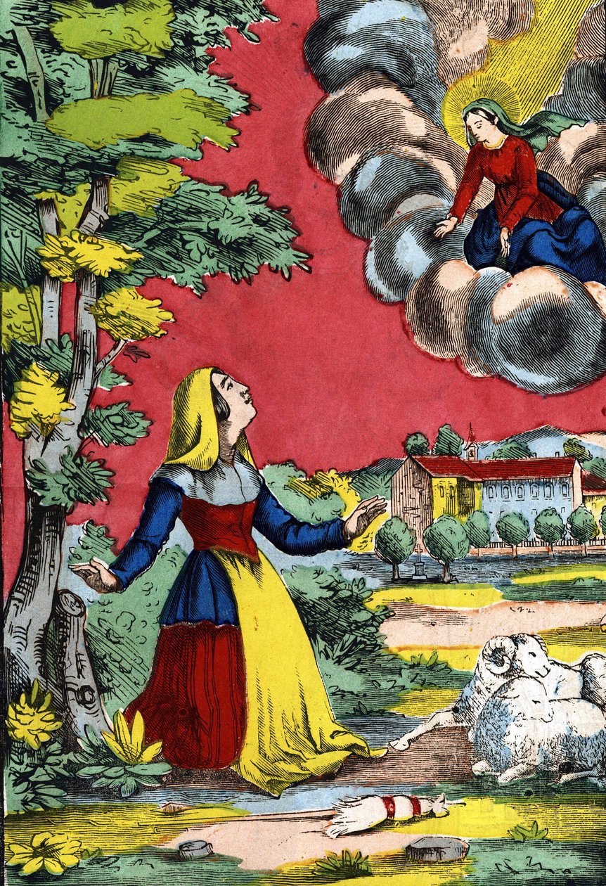 Verschijning van de Heilige Maagd aan de Heilige Zuster Benoite, bekend als de Herderin van de Laus. Beeld van Epinal, eerste helft van de 19e eeuw door French School
