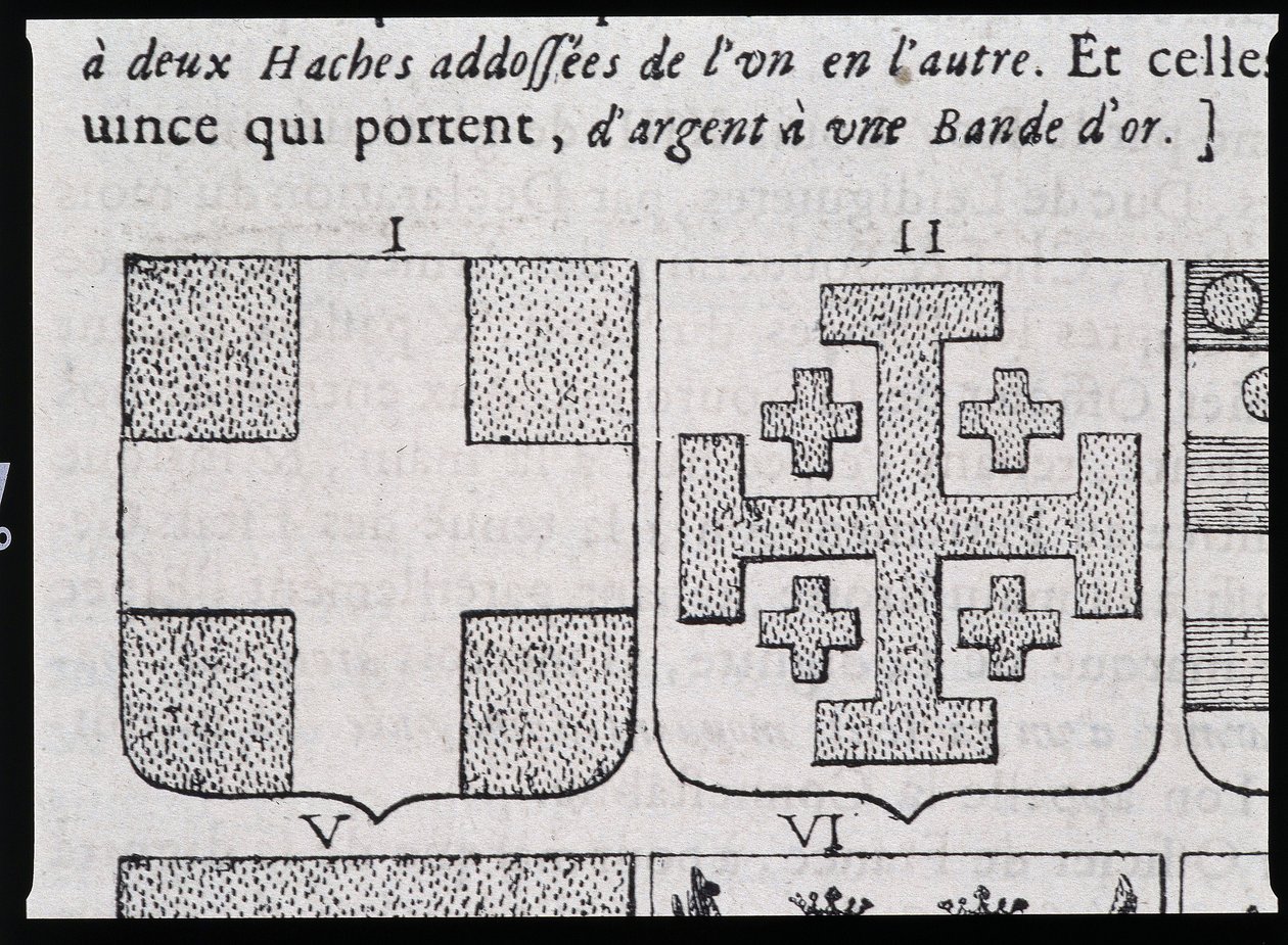 Wapens van Montmorency en Godefroy de Bouillon - in "De ware en perfecte wetenschap van de wapenkunde of de index van wapens" door Pierre Paillot door French School