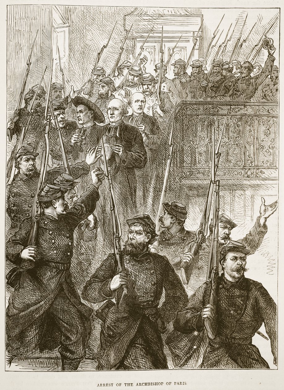 Arrestatie van de aartsbisschop van Parijs, maart 1871, illustratie uit Cassells Geschiedenis van de Oorlog tussen Frankrijk en Duitsland, 1870-1871 door French School
