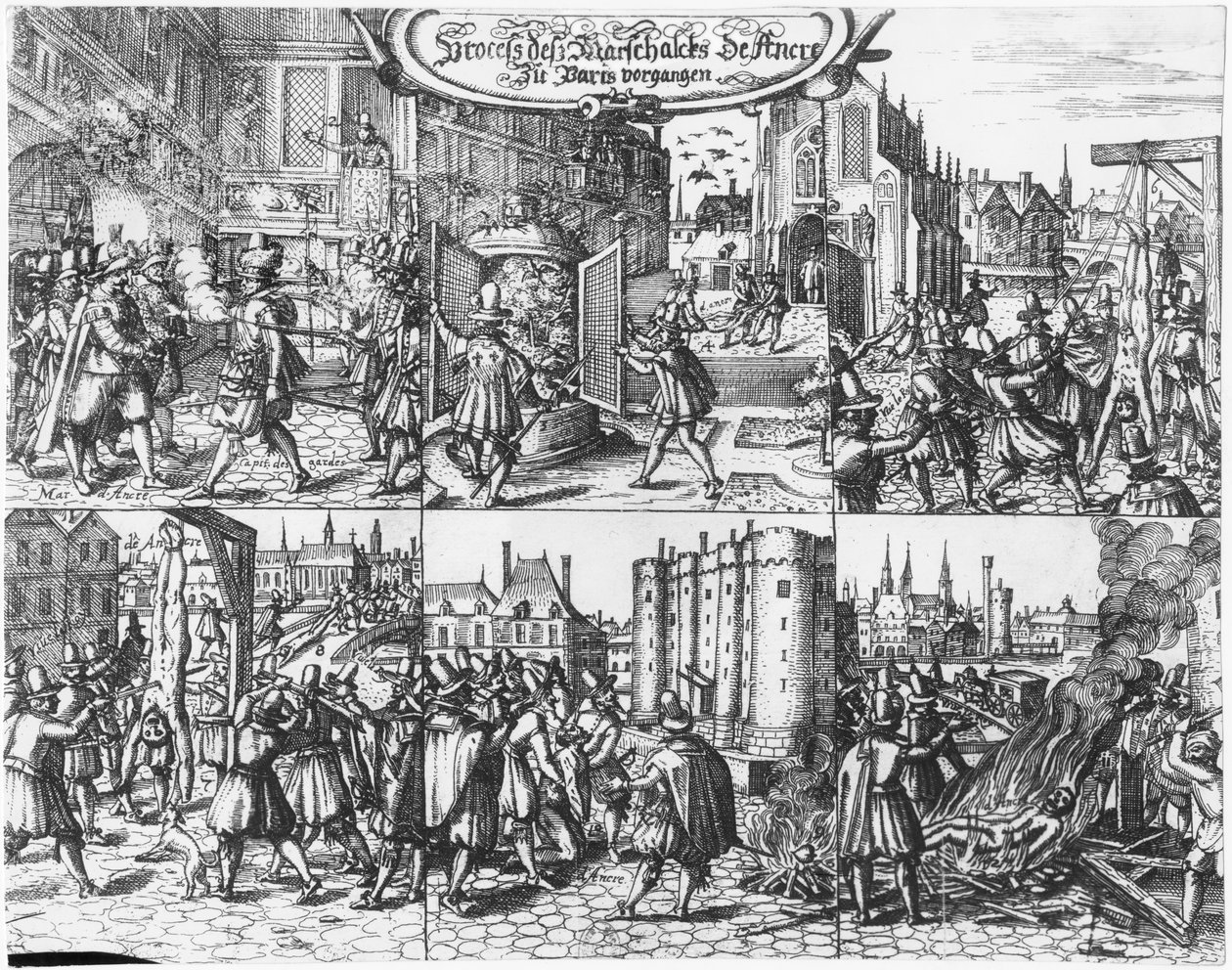 Arrestatie, proces en marteling van Concino Concini, Markies en Maarschalk van Ancre, 24 april 1617 door French School