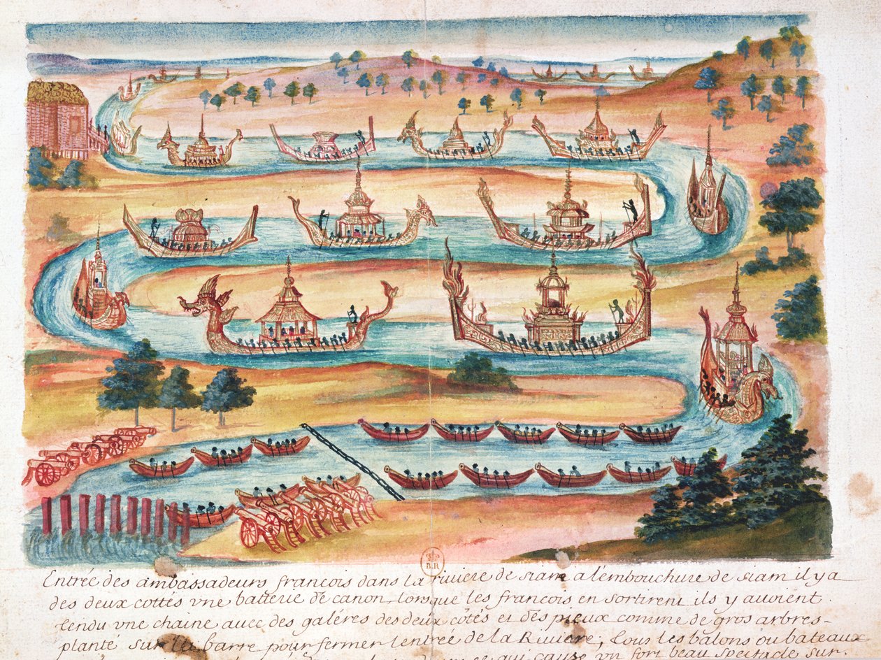 Aankomst van de Franse ambassadeurs in Siam, uit een verslag van de Jezuïeten in Siam, 1688 door French School