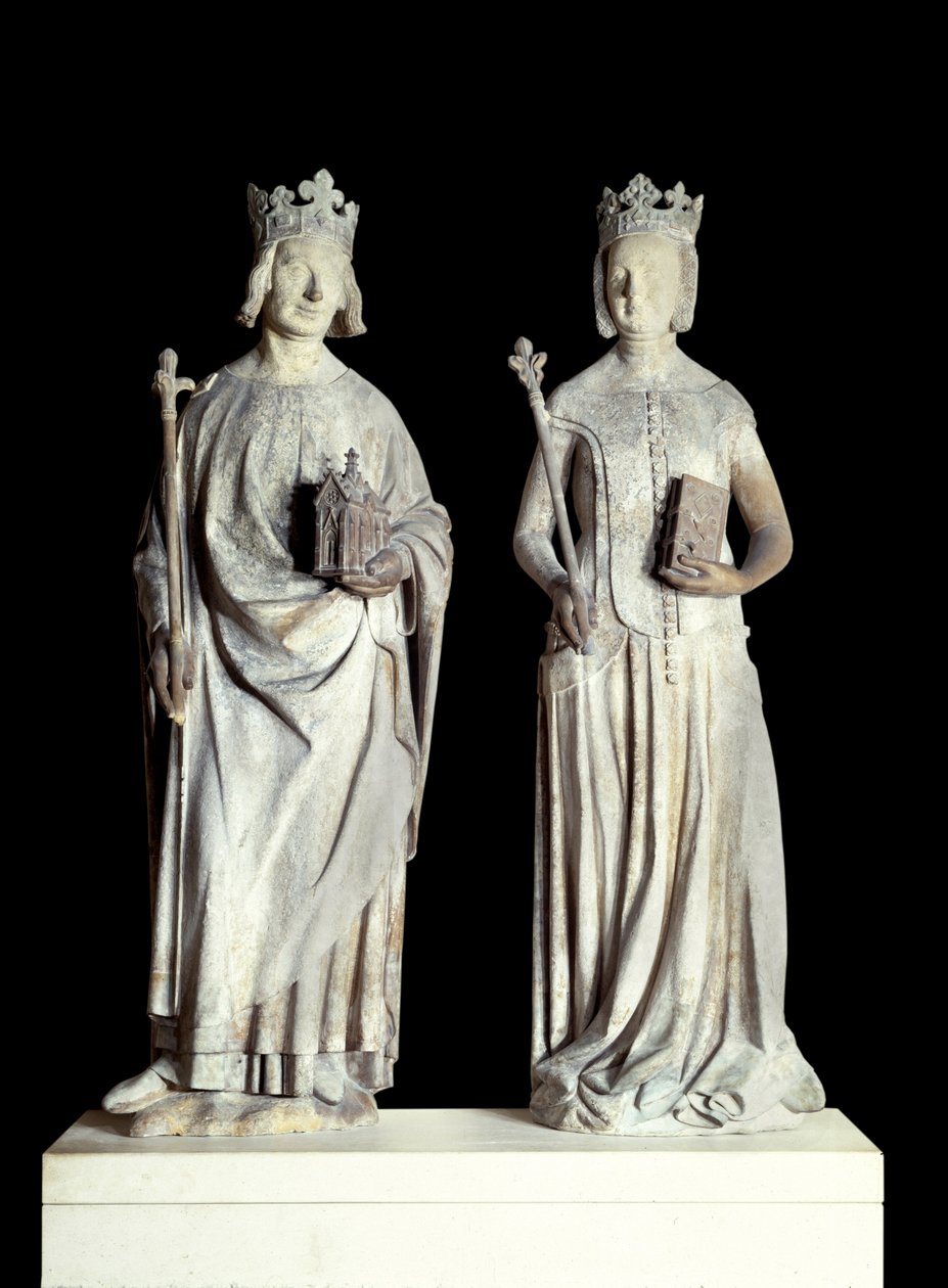 Franse kunst: Standbeelden van koning Karel V en koningin Jeanne de Bourbon door French School