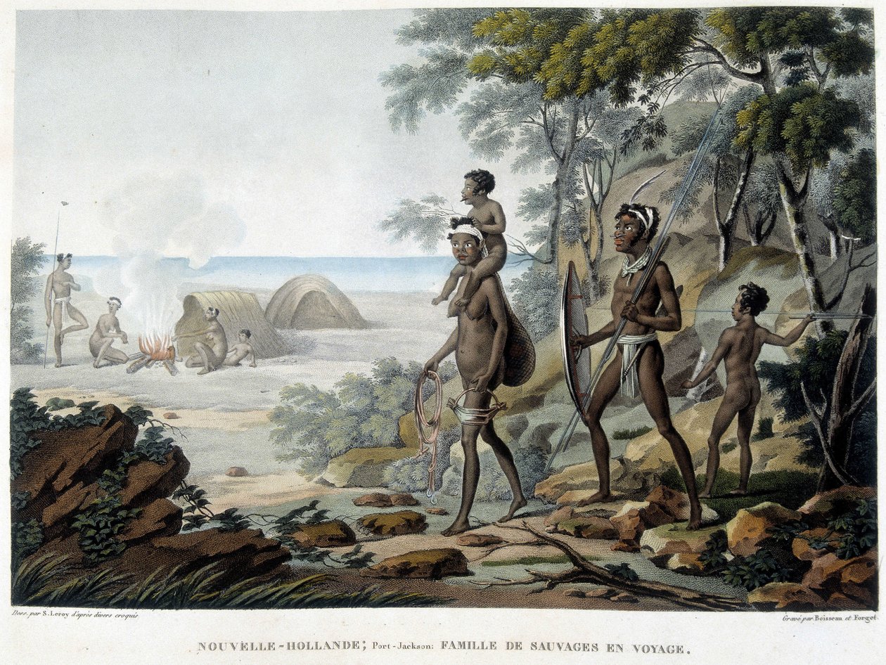 Australische Aboriginal familie op reis door French School