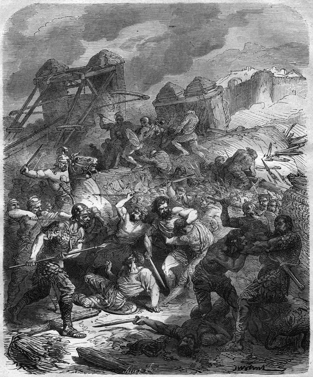 Slag bij Alesia, Gallische Oorlogen, 52 voor Christus (gravure) door French School