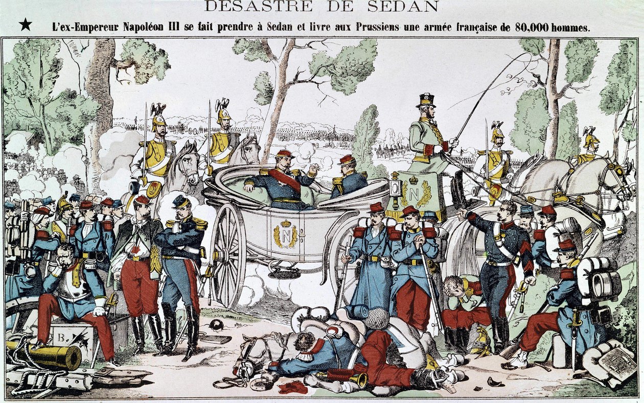 Slag bij Sedan in 1870. De voormalige keizer Napoleon III wordt gevangen genomen in Sedan en levert aan de Pruisen een Frans leger van 80.000 man (spinal afbeelding) door French School