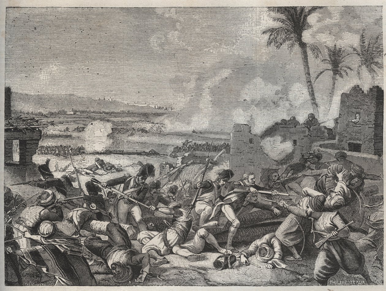 Slag bij Sediman - slag tussen het Franse leger onder bevel van generaal Louis Charles Antoine Desaix (1768-1800) en het Mamlukse leger van Mourad Bey (1750-1801), 7 oktober door French School