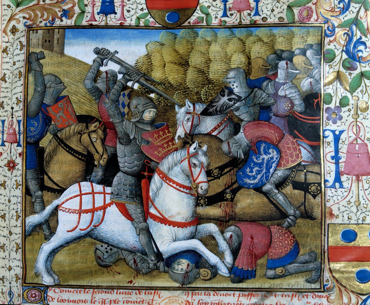 Slag van ridders Miniatuur uit het manuscript “De roman van Tristan” door Meester Charles van Maine door French School