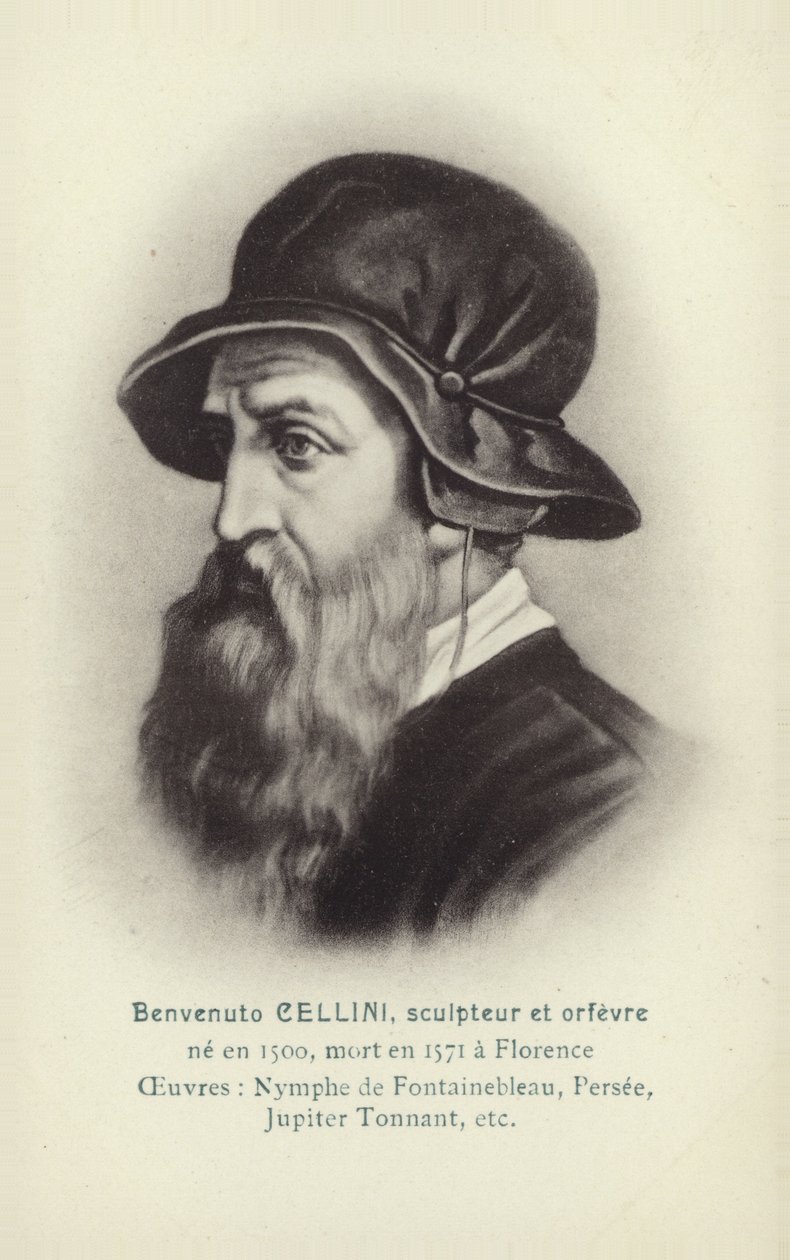 Benvenuto Cellini, Italiaanse beeldhouwer en goudsmid (litho) door French School