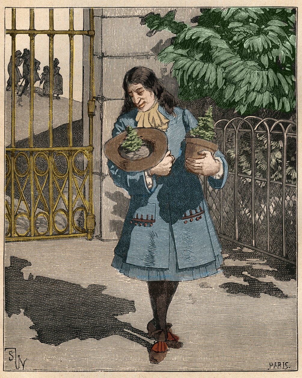 Bernard de Jussieu (1699-1777), Franse botanicus die twee ceders uit Libanon uit Engeland bracht in 1734. Gravure uit 1885 in 