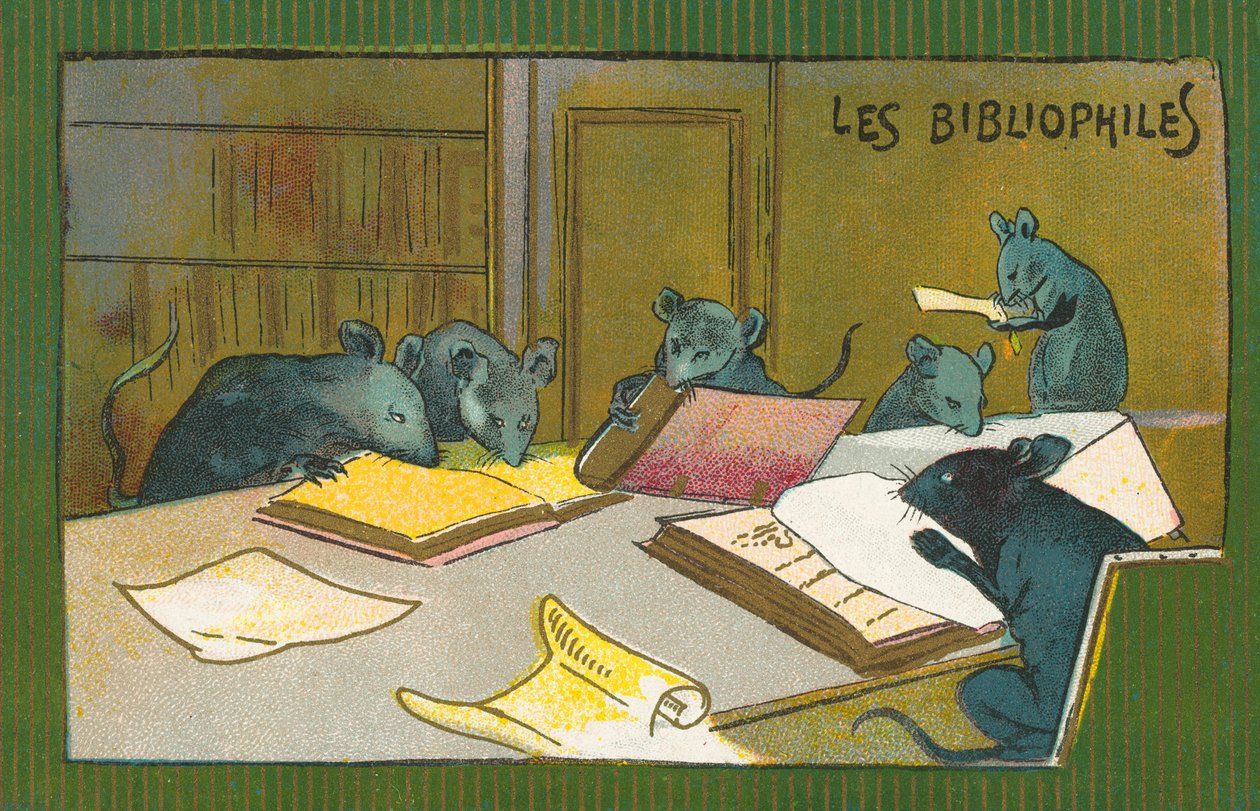 Bibliofiele ratten (chromolitho) door French School