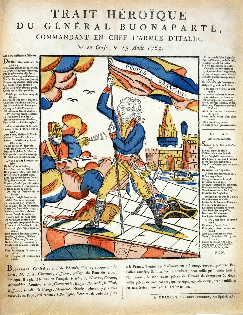 Bonaparte (1769-1821) plant de Franse vlag op de Lodi-brug, 10 mei 1796 uit L