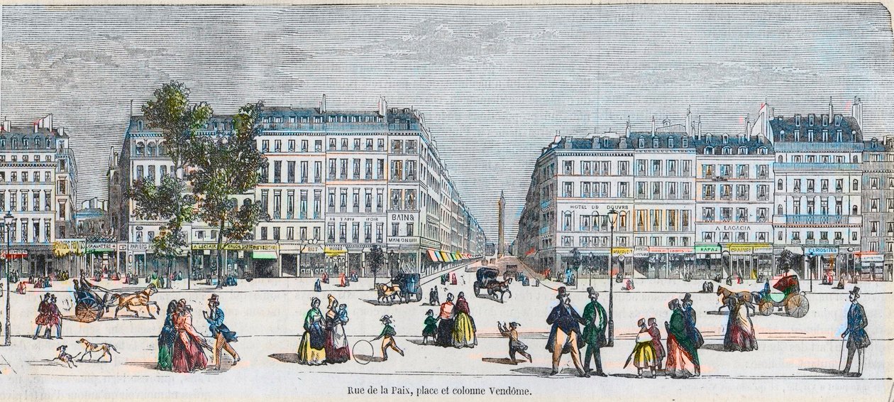 Boulevard des Capucines (Zuidkust) - Rue de la Paix, plein en kolom Vendome - Gravure in "Tableau-de-Paris" door Edmond Texier 1852 door French School