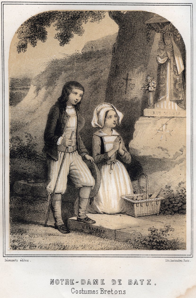 Bretonse kostuums - Notre-Dame de Batz - gravure in 