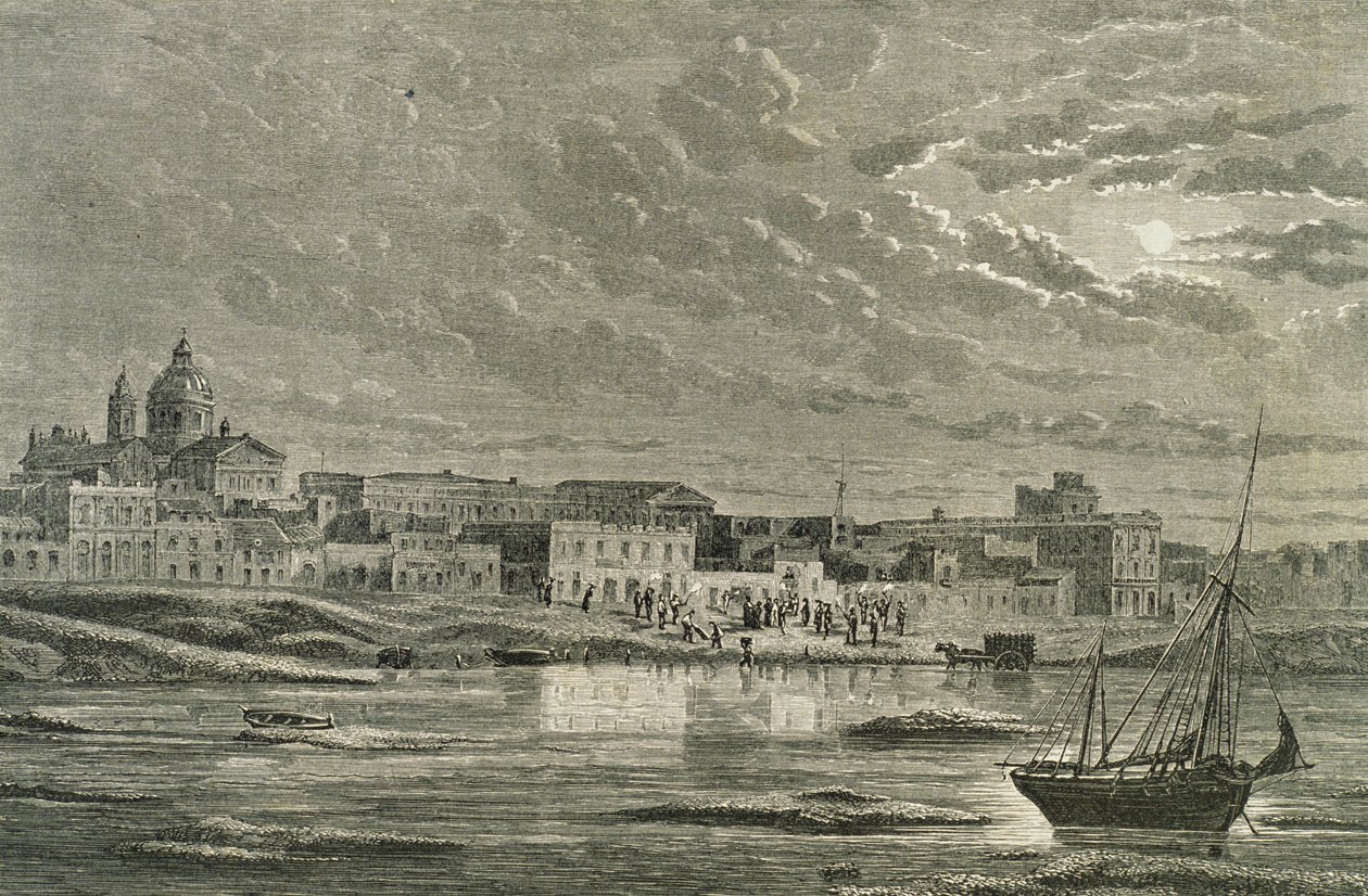Buenos Aires in de jaren 1860 (gravure) door French School