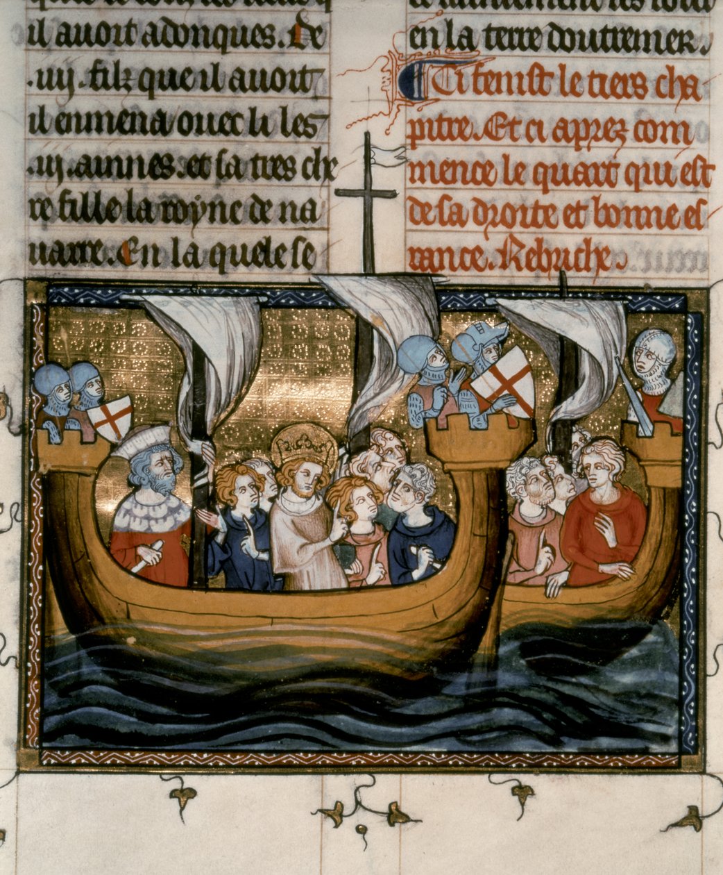 KRUISTOCHT Zevende: Lodewijk IX vertrekt voor de 7e Kruistocht (1248-54) door French School