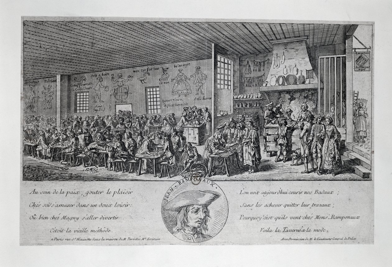 Cabaret du Tambour Royal door Jean Ramponneau, gravure door French School