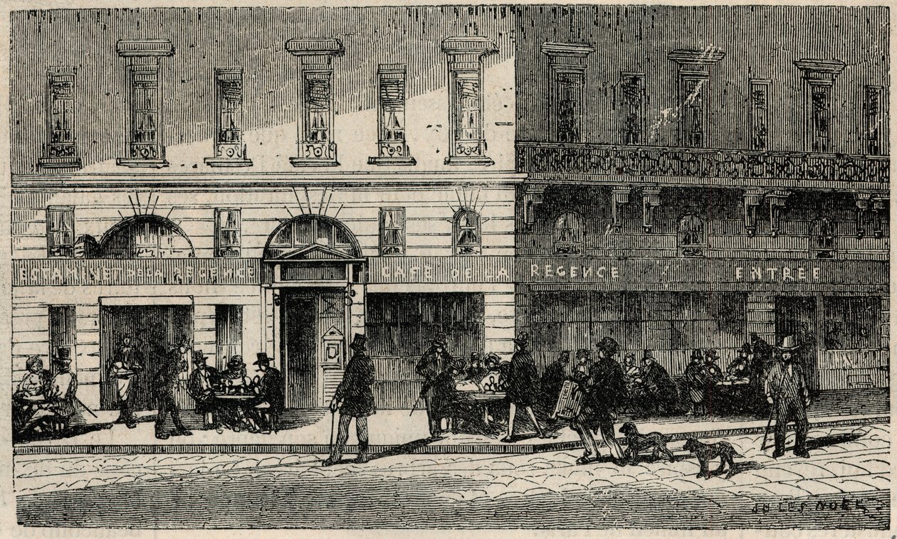 Café de la Régence de la Place du Palais-Royal in Parijs in de 19e eeuw - Gravure in 