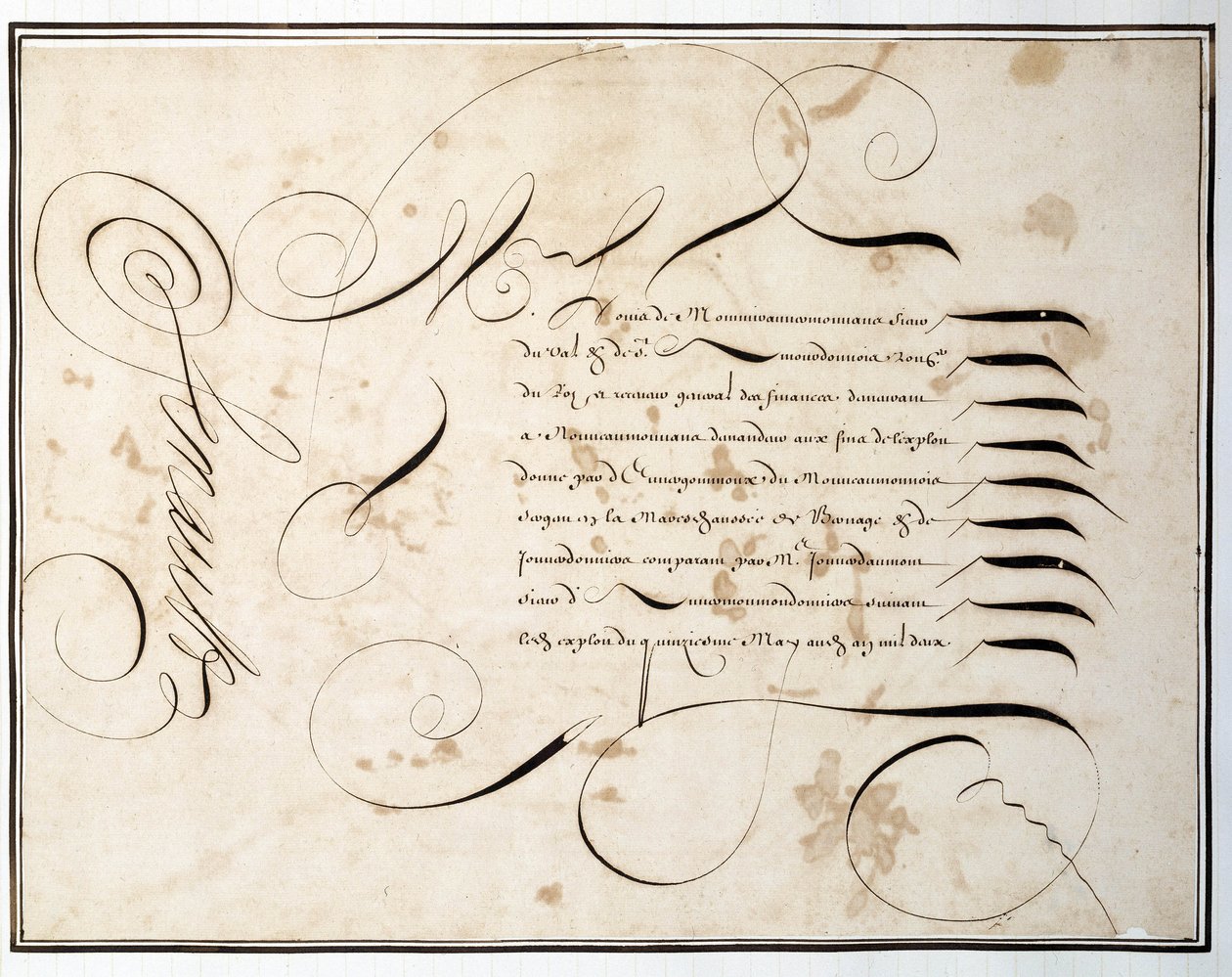 Calligrafie: Manuscriptkaart van financiële rondte rond de tweede helft van de 17e eeuw door Louis Senault door French School