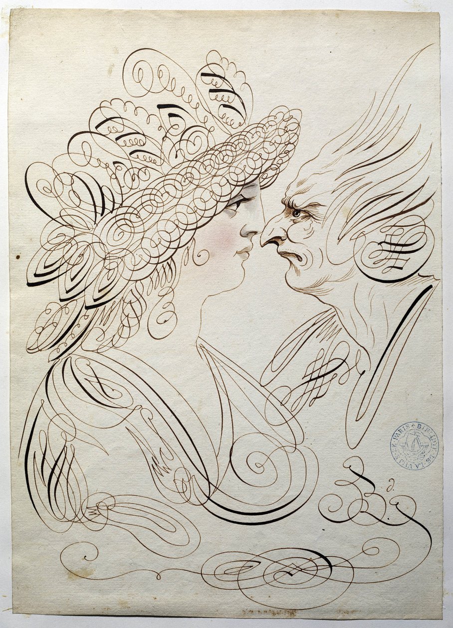 Calligrafie: Profielportretten rond 1780 door Bernard de Paris door French School