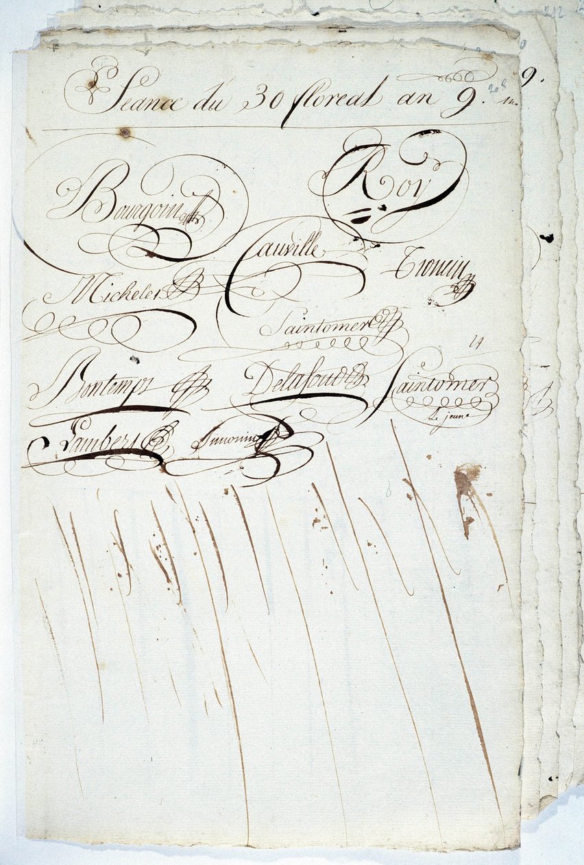 Kalligrafie: blad van het register van de Academische Schrijfvereniging, 30 Floreal an IX door French School
